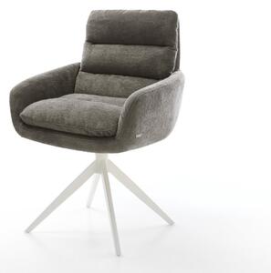 DELIFE Jídelní židle Abelia-Flex s područkami bouclé měkký tmavě béžová křížová podnož široká bílá otočný 360° houpací funkce