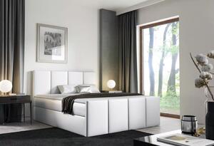 Postel s matrací a roštem LOLA - 120x220, bílá eko kůže + topper ZDARMA