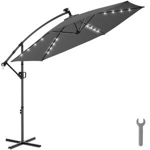 Tectake Slunečník Artemis s 360° otočným ramenem, solární LED, 3 x 3 m - šedá