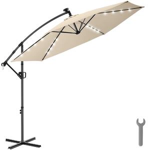 Tectake Slunečník Artemis s 360° otočným ramenem, solární LED, 3 x 3 m - béžová