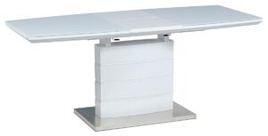Rozkládací jídelní stůl 140+40x80x76 cm, bílé sklo, bílý vysoký lesk, broušený n - HT-440 WT