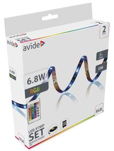 Set: voděodolný LED pásek 6,8W/m, 75lm/m, RGB, délka 2m, s dálkovým ovládáním a USB