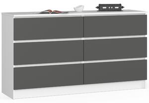Ak furniture Komoda Kuba 140 cm 6 šuplíků bílá/grafitová