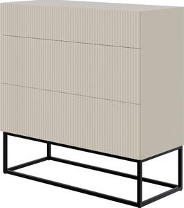 Selsey Veldio - Komoda se 3 zásuvkami, šedobéžová s černým kovovým rámem, 90 cm