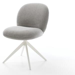 DELIFE Jídelní židle Nube-Flex strukturovaná látka Měkký šedá křížová podnož široká bílá 360° otočný houpací funkce taštičkové pružiny
