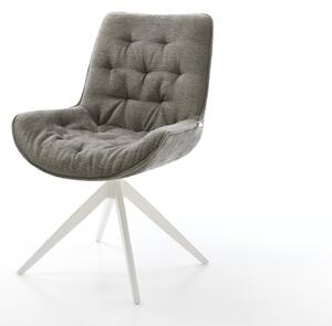 DELIFE Jídelní židle Taimi-Flex bouclé Měkký tmavě béžová křížová podnož široká bílá 360° otočný houpací funkce