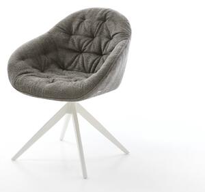 DELIFE Jídelní židle Gaio-Flex bouclé měkký tmavě béžová křížová podnož široká bílá 360° otočný houpací funkce