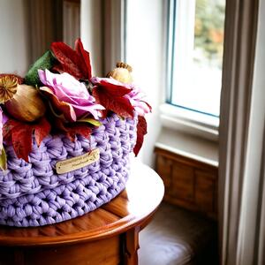 Oválný háčkovaný košíček / studené barvy Název: Lavender