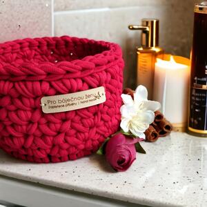 Kruhový háčkovaný košíček Pro báječnou ženu / teplé barvy Název: Rose Carmine