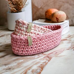 Set háčkovaných košíků / teplé barvy Název: Pink Shelly & Yogurt