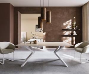 DELIFE Jídelní stůl Edge 200x100 keramika Laminam® Travertino Bianco krémová bílá Zenthara hranatý kov bílá