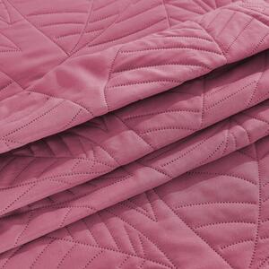 Růžový přehoz na postel se vzorem LEAVES Rozměr: 220 x 240 cm