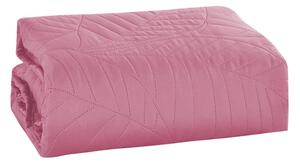 Růžový přehoz na postel se vzorem LEAVES Rozměr: 200 x 220 cm