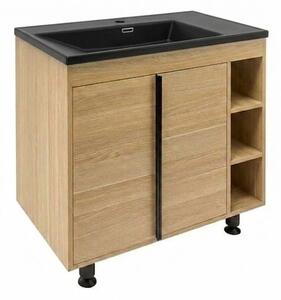 Koupelnová skříňka s černým umyvadlem Naturel Lucca 79x70x45 cm dub mat LUCCA80DU3ABKM