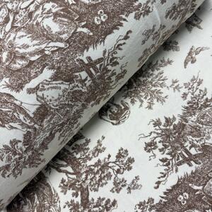 Ervi Bavlněná flanelová látka/plátno š.240cm Toile de Jouy Caramel, metráž