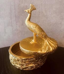 Zlatá šperkovnice - poklop ve tvaru páva, v.14,5cm