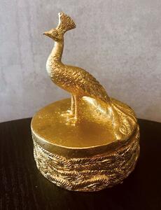 Zlatá šperkovnice - poklop ve tvaru páva, v.14,5cm