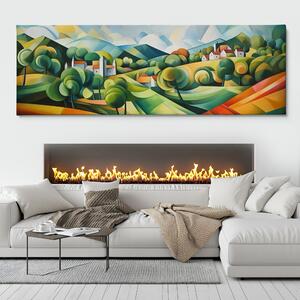 Obraz na plátně - Vesnice v lesní krajině, abstrakce FeelHappy.cz Velikost obrazu: 60 x 20 cm