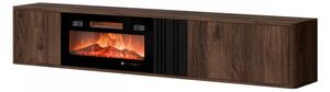 TV skříňka s krbem Zudbim 190, Barva: ořech warmia / ořech warmia + černá 5903211504112