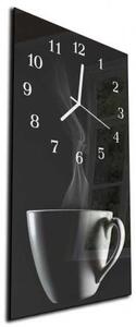 Nástěnné hodiny 30x60cm bílý šálek a kouř na černé pozadí - plexi