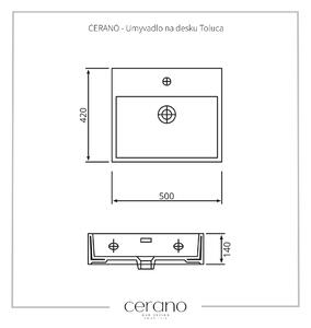 Cerano Toluca, umyvadlo na desku 50x42x14 cm, bílá, CER-CER-403371