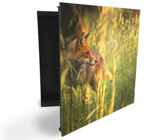 Glasdekor skříňka na klíče - liška v přírodě - Levé / Černá