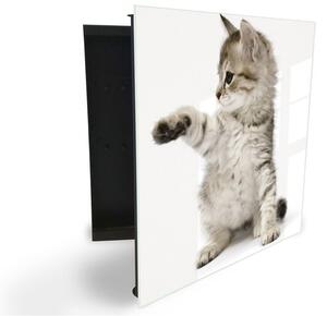 Glasdekor skříňka na klíče - roztomilé koťátko - Levé / Černá