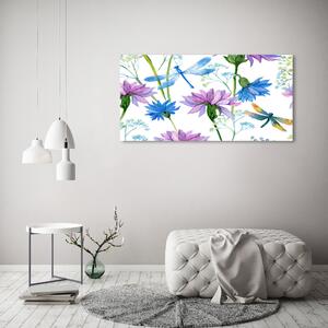Foto obraz skleněný horizontální Květiny a vážky osh-98370338