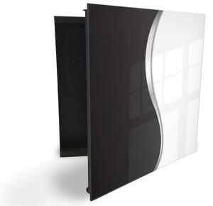 Glasdekor skříňka na klíče - černo bílá abstraktní vlna - Levé / Černá
