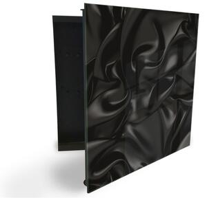 Glasdekor skříňka na klíče - černý satén textura - Pravé / Bílá