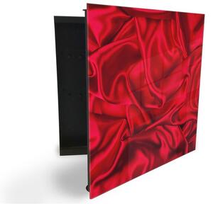 Glasdekor skříňka na klíče - červený satén textura - Levé / Černá