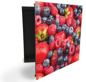 Glasdekor skříňka na klíče - ovoce borůvky, jahody a maliny - Levé / Černá