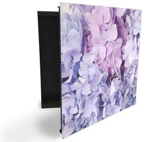 Glasdekor skříňka na klíče - detail květy šeříku - Levé / Černá