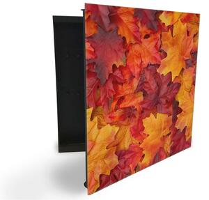 Glasdekor skříňka na klíče - červeno oranžové podzimní listí - Levé / Černá