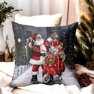 Vánoční gobelínové povlečení na polštář – Santa Claus na skútru s dárky Barva Vícebarevná Rozměry 42x42 cm