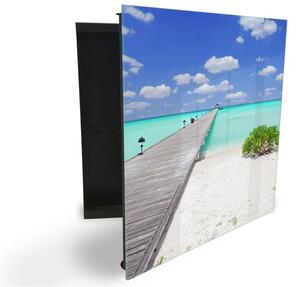 Glasdekor skříňka na klíče - most z pláže nad tropické moře - Levé / Černá
