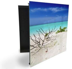 Glasdekor skříňka na klíče - větev v písku a tropické moře - Levé / Černá
