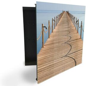 Glasdekor skříňka na klíče - dřevěný most nad moře - Levé / Černá