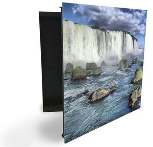 Glasdekor skříňka na klíče - vodopády do moře a kameny - Levé / Černá