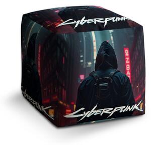 Sablio Taburet Cube Cyberpunk 2077 Pohled do města - 40x40x40 cm