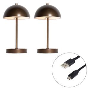 Sada 2 venkovních stolních lamp tmavě bronzová dobíjecí vč. LED 3-stupňové stmívání - Keira