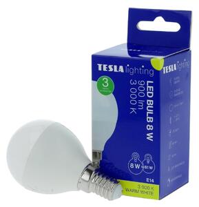 TESLA lighting Tesla - LED žárovka miniglobe BULB E14, 8,5W, 230V, 1000lm, 25 000h, 3000K teplá bílá, 220°
