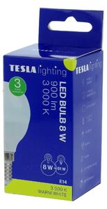 TESLA lighting Tesla - LED žárovka miniglobe BULB E14, 8,5W, 230V, 1000lm, 25 000h, 3000K teplá bílá, 220°