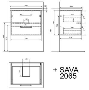 Sapho, VEGA umyvadlová skříňka 62x50x43,8 cm, 2xzásuvka, bílá