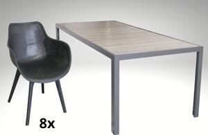 Hliníkový zahradní set: stůl Bergamo 217cm a 8 designových křesel Jasper