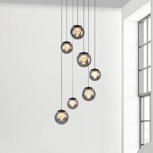 PURE LED závěsné světlo Popup, šedá/kouřově šedá, Ø 40 cm, 7 svítidel., stmívatelný, Hliník / šedá / zinek, Obývací pokoj / jídelna, Hliník