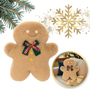 Sametový dekorační polštář ve tvaru perníčku GINGERBREAD, béžový