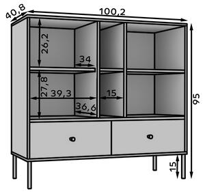 Nízká kombinovaná minimalistická komoda DENRA - zelená