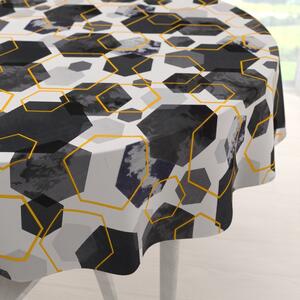 Biante Bavlněný kulatý ubrus Sandra SA-568 Šedo-modrofialové mramorové hexagony na bílém Ø 100 cm