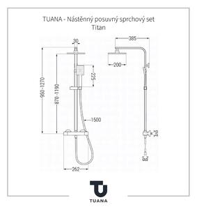 Tuana - nÃ¡stÄnnÃ½ posuvnÃ½ sprchovÃ½ set titan - ÄernÃ¡ matnÃ¡ - 95-127 cm